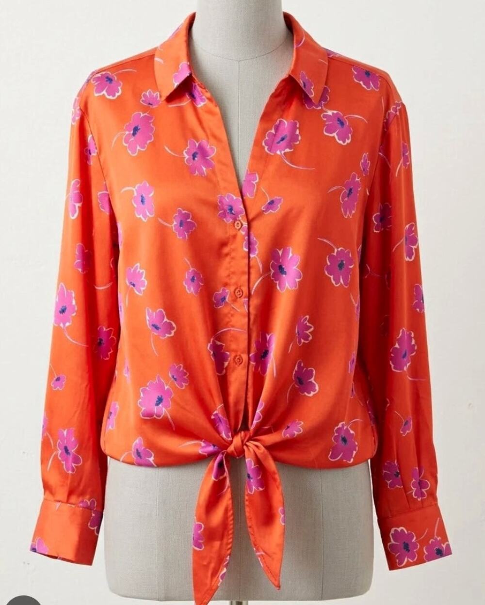 Sanctuary Lover Tie Shirt Satin Floral L/S Small